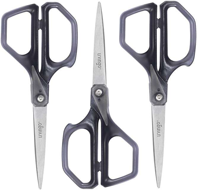 LIVINGO Scissors All Purpose for Office - 3 Pack 8 Inch Sharp Stainless Steel Heavy Duty Fabric Paper Cutting Shears for Crafts, Sewing School Home Use - Image 1