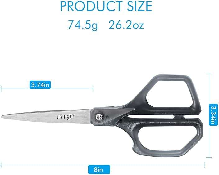 LIVINGO Scissors All Purpose for Office - 3 Pack 8 Inch Sharp Stainless Steel Heavy Duty Fabric Paper Cutting Shears for Crafts, Sewing School Home Use - Image 3