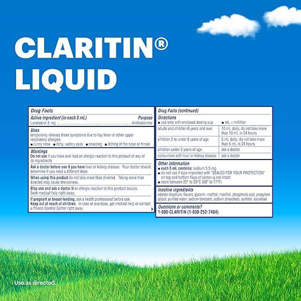 Claritin® Liquid, Allergy Medicine for Adults, 24-Hour Non-Drowsy Loratadine 5mg, Antihistamine, Cooling Honey Flavored, 8 fl. oz - Image 8