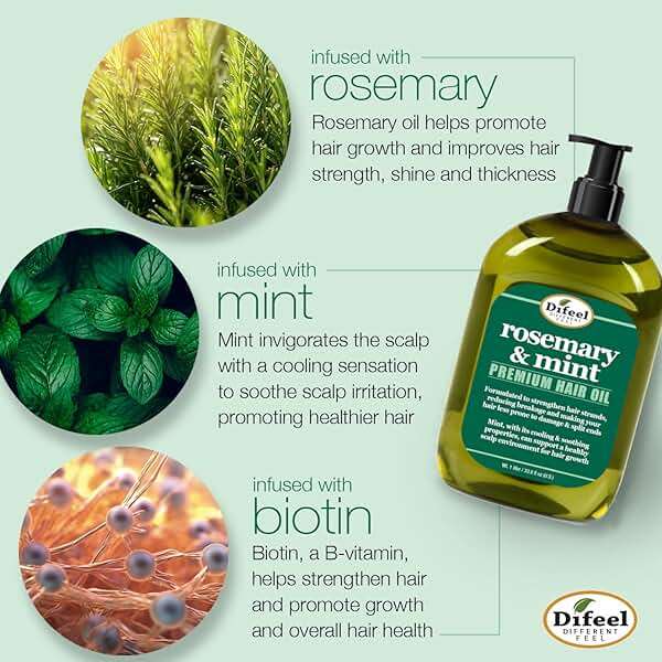 Difeel Rosemary and Mint Premium Hair Oil with Biotin 2.5 oz. - Image 3
