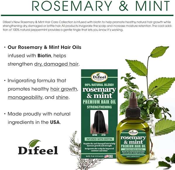 Difeel Rosemary and Mint Premium Hair Oil with Biotin 2.5 oz. - Image 4