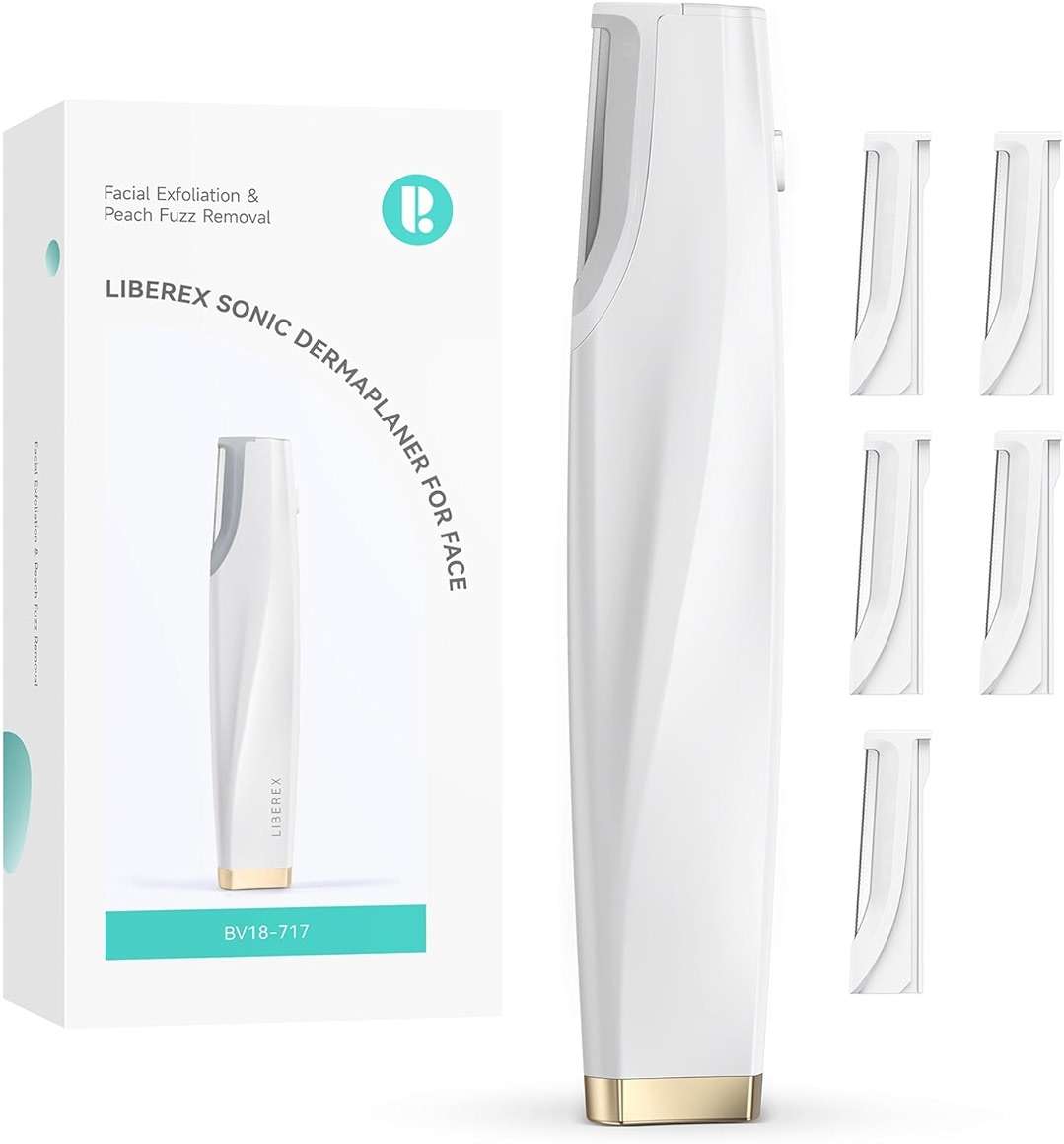 Sonic Dermaplaning Tool for Face - Rechargeable Dermaplane Razor with 6 Refill Dermablades, Facial Hair & Peach Fuzz Remover for Women (White) - Image 1