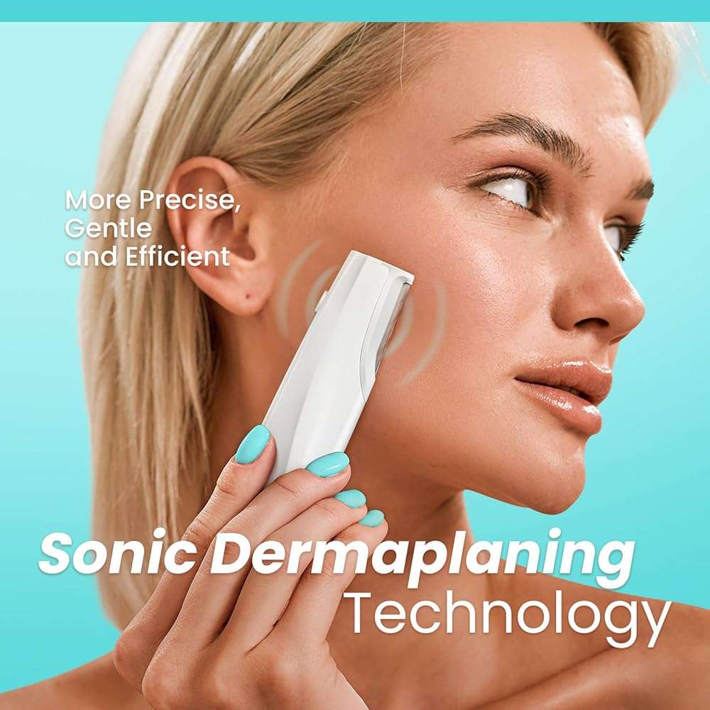 Sonic Dermaplaning Tool for Face - Rechargeable Dermaplane Razor with 6 Refill Dermablades, Facial Hair & Peach Fuzz Remover for Women (White) - Image 2
