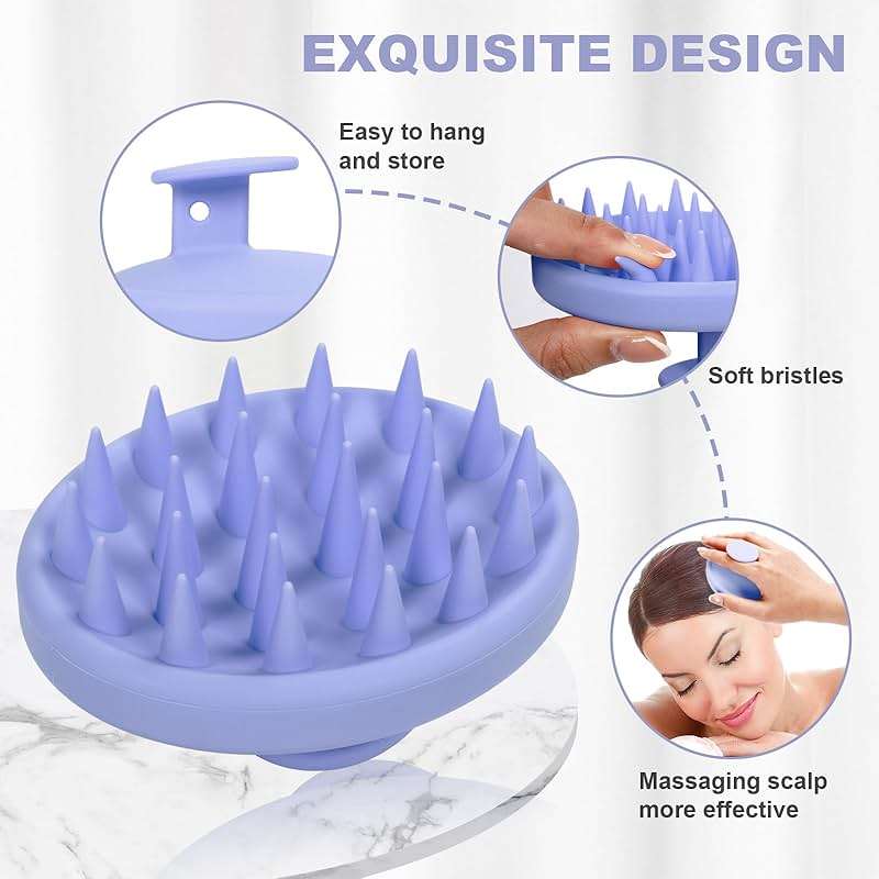 Meartchy Silicone Scalp Massager, Scalp Scrubber for Hair Growth with Soft Bristles, Scalp Exfoliator Brush Dandruff Removal Shampoo Brush for Wet Dry Scalp Care (Light Purple) - Image 3