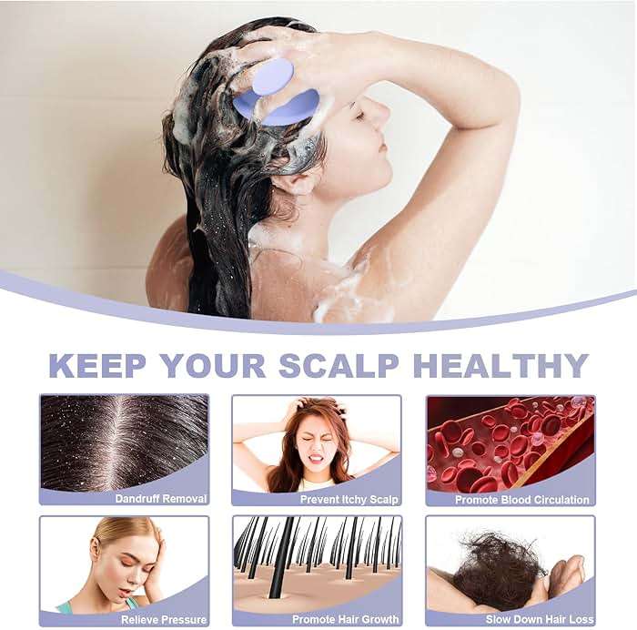 Meartchy Silicone Scalp Massager, Scalp Scrubber for Hair Growth with Soft Bristles, Scalp Exfoliator Brush Dandruff Removal Shampoo Brush for Wet Dry Scalp Care (Light Purple) - Image 4