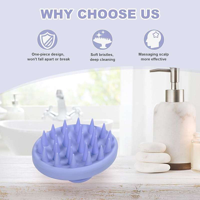 Meartchy Silicone Scalp Massager, Scalp Scrubber for Hair Growth with Soft Bristles, Scalp Exfoliator Brush Dandruff Removal Shampoo Brush for Wet Dry Scalp Care (Light Purple) - Image 6