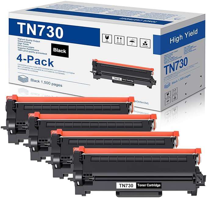 TN-730 TN730 Toner Cartridge Replacement for Brother TN730 Toner Cartridge - Black DCP-L2550DW MFC-L2710DW MFC-L2750DW HL-L2370DW Printer (4-Pack) - Image 1
