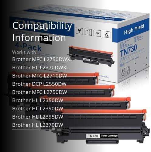 TN-730 TN730 Toner Cartridge Replacement for Brother TN730 Toner Cartridge - Black DCP-L2550DW MFC-L2710DW MFC-L2750DW HL-L2370DW Printer (4-Pack) - Image 3