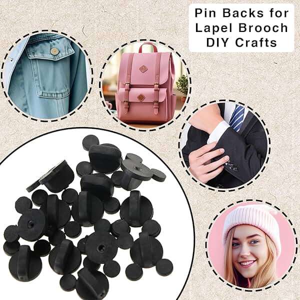 PVC Rubber Mouse Head Pin Backs, DREMISI 100Pcs Mouse Ears Pin Backs Coat Tie Tack Lapel Pin Backs Clutch Backs Holder Clothes Pin Keepers for Replacement Varsity Uniform Badge Craft Making Accessory - Image 3