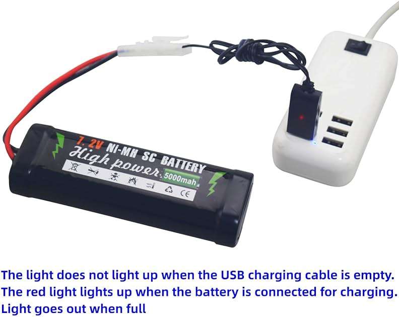 sea jump 7.2V 5000mAh NiMH Battery with KET-2P Plug and USB Charger Suitable for RC Truggy Buggy Tank Racing Remote Control Car Truck High-Power with Tamiya Connector Battery - Image 3