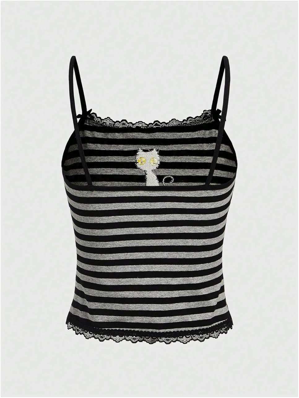 SOLY HUX Women's Y2k Lace Striped Cami Crop Tops Spaghetti Strap Cat Embroidery Camisole - Image 2