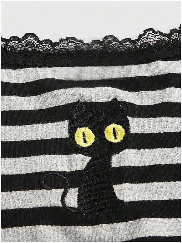 SOLY HUX Women's Y2k Lace Striped Cami Crop Tops Spaghetti Strap Cat Embroidery Camisole - Image 3