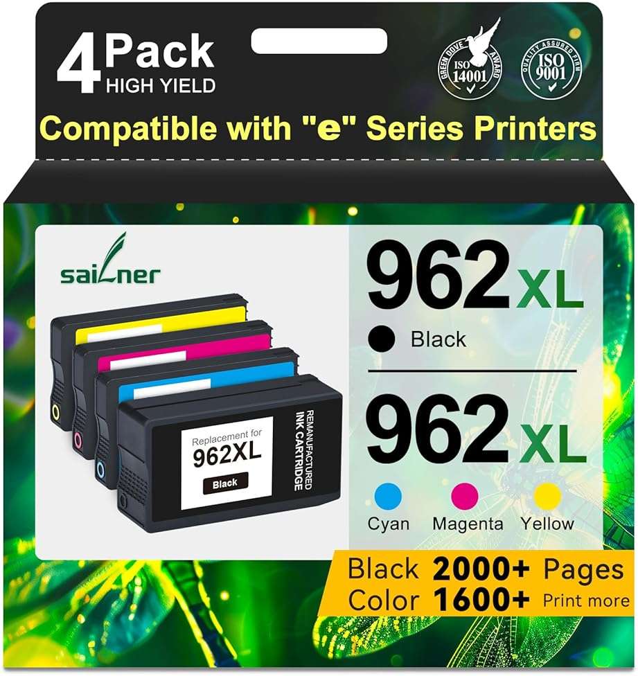 962XL Ink Cartridges for HP 962XL Ink Cartridges Combo Pack Work for HP Officejet Pro 9015e 9010 9025e 9015 9025 9018e 9025e 9020 Printer for HP 962 (4 Pack) - Image 1