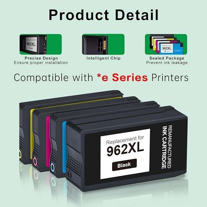 962XL Ink Cartridges for HP 962XL Ink Cartridges Combo Pack Work for HP Officejet Pro 9015e 9010 9025e 9015 9025 9018e 9025e 9020 Printer for HP 962 (4 Pack) - Image 5