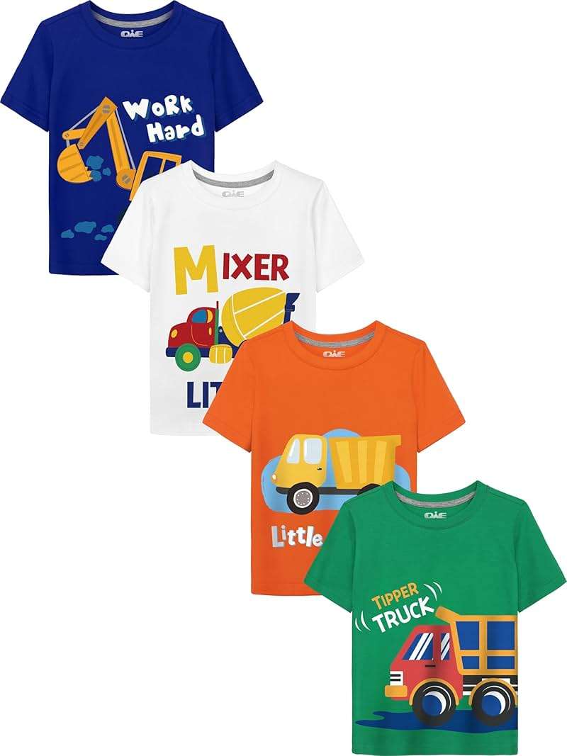 QWE Toddler Boys Short Sleeve Shirts 4-Pack Cotton Summer T-Shirts Cartoon Graphic Tops Tees 18 Months to 8Y - Image 1