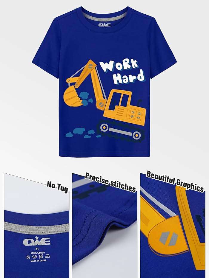 QWE Toddler Boys Short Sleeve Shirts 4-Pack Cotton Summer T-Shirts Cartoon Graphic Tops Tees 18 Months to 8Y - Image 3