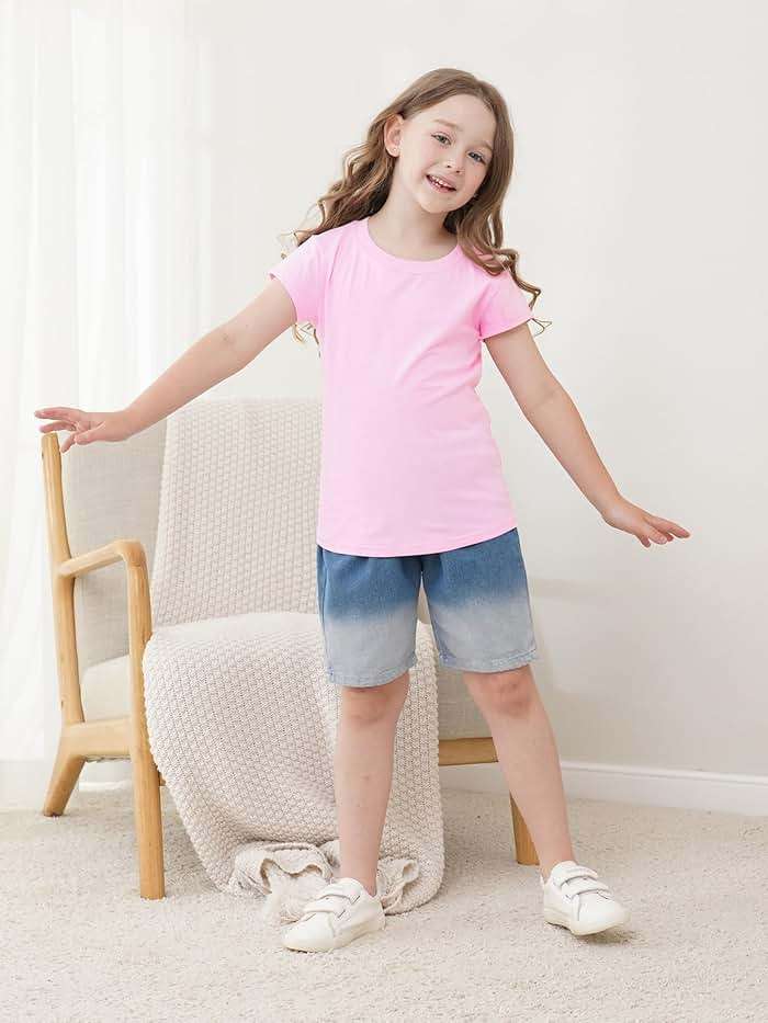 QWE 4 Pieces Girls Shirts Short Sleeve Cotton T-Shirts Graphic Tees Summer Tops Clothes for Girls 5-12 Years - Image 5