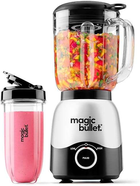 Magic Bullet® Combo Blender, 600W, 48oz Pitcher, 16oz Cup with To-Go Lid, Easy Cleaning, Cross Blade, for Smoothies, Sauces, Shakes, Salsa, Hot Blends, Silver, MBF50200 - Image 1