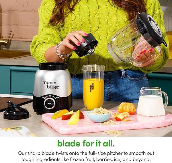 Magic Bullet® Combo Blender, 600W, 48oz Pitcher, 16oz Cup with To-Go Lid, Easy Cleaning, Cross Blade, for Smoothies, Sauces, Shakes, Salsa, Hot Blends, Silver, MBF50200 - Image 8