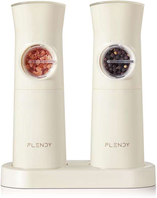 Flendy Gravity Electric Salt and Pepper Grinder Set Rechargeable, Automatic Salt and Pepper Grinder Set with USB C Charging Base, Gravity Salt and Pepper Shakers Set Electric - Image 1