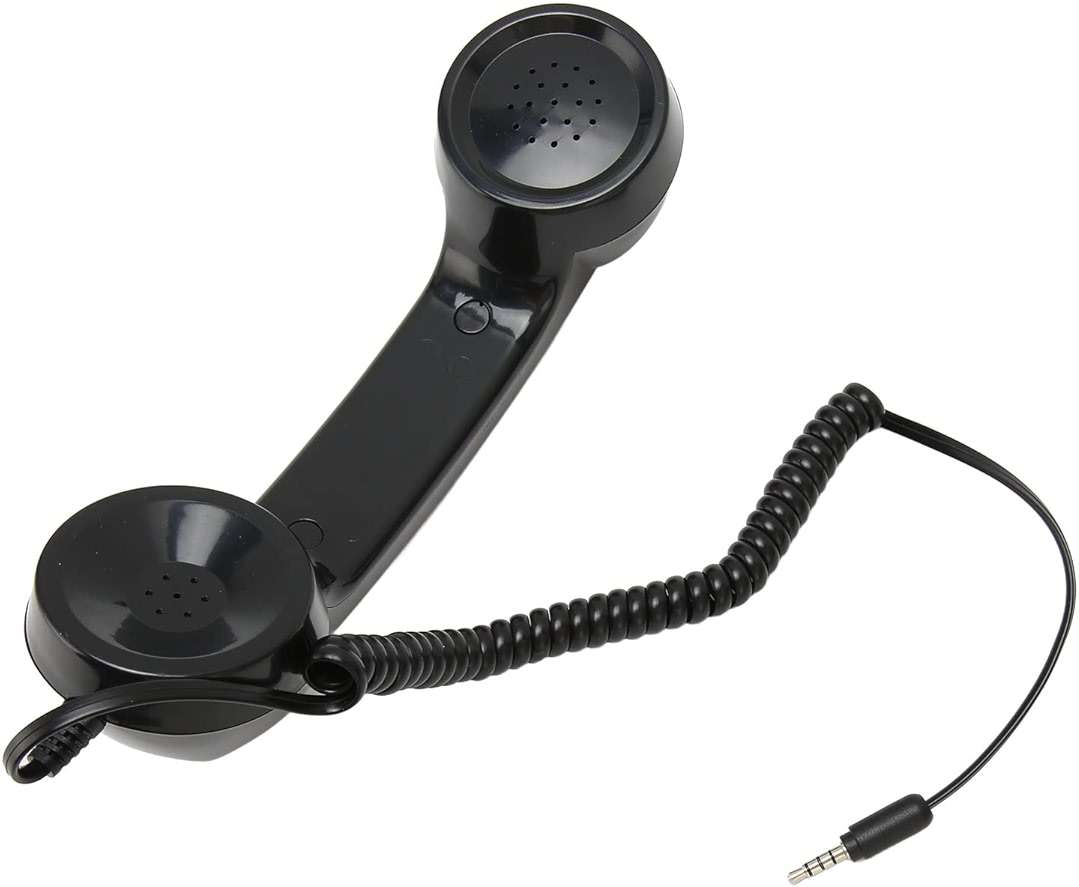 Retro Phone Handset, One Touch Answer, Radiation Proof 3.5mm Sound Plug with 1m Coiled Cord, Suitable for All Smartphones and Computers (Black) - Image 1