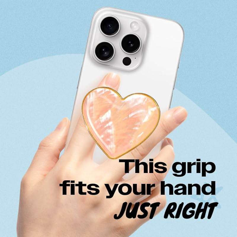 OnTheGrip Cute Natural Seashell Design Heart Shape Collapsible Mobile Phone Grip Stand Holder for Smartphone Tablet Cell Phone Accessory (Peach) - Image 2