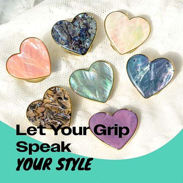 OnTheGrip Cute Natural Seashell Design Heart Shape Collapsible Mobile Phone Grip Stand Holder for Smartphone Tablet Cell Phone Accessory (Peach) - Image 3