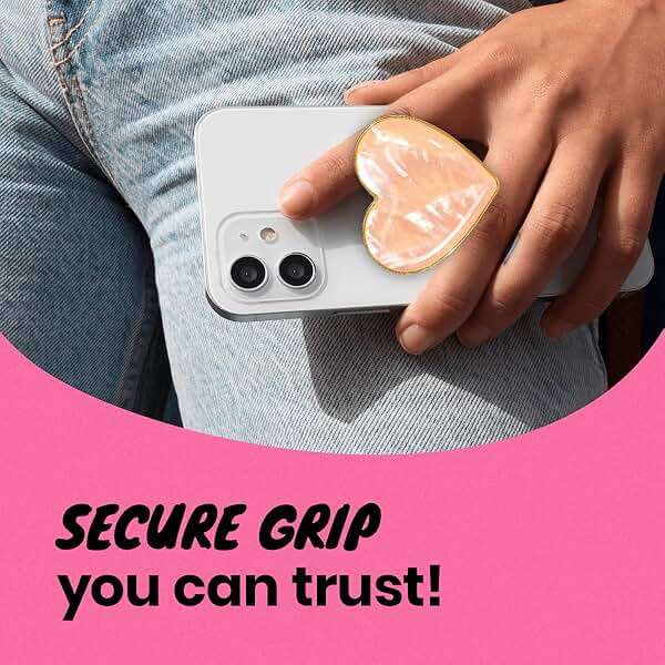 OnTheGrip Cute Natural Seashell Design Heart Shape Collapsible Mobile Phone Grip Stand Holder for Smartphone Tablet Cell Phone Accessory (Peach) - Image 5
