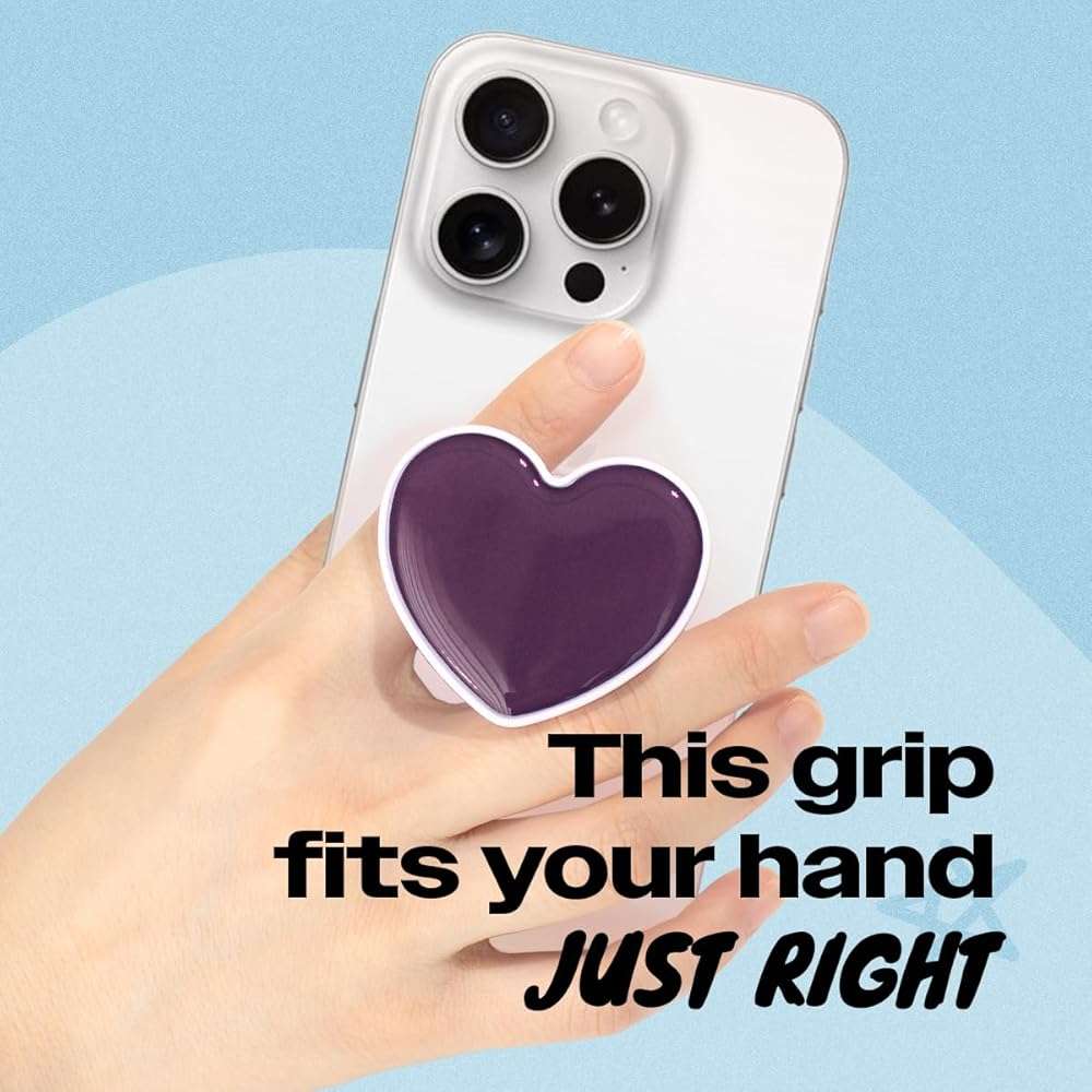 OnTheGrip Cute Solid Macaron Color Heart Shape Collapsible Mobile Phone Grip Stand Holder for Smartphone Tablet Cell Phone Accessory (Purple) - Image 2