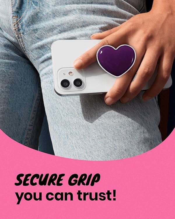 OnTheGrip Cute Solid Macaron Color Heart Shape Collapsible Mobile Phone Grip Stand Holder for Smartphone Tablet Cell Phone Accessory (Purple) - Image 5