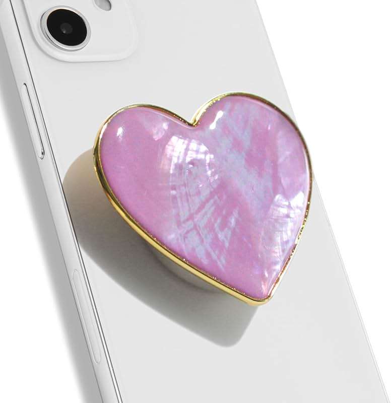 OnTheGrip Cute Natural Seashell Design Heart Shape Collapsible Mobile Phone Grip Stand Holder for Smartphone Tablet Cell Phone Accessory (Violet) - Image 1