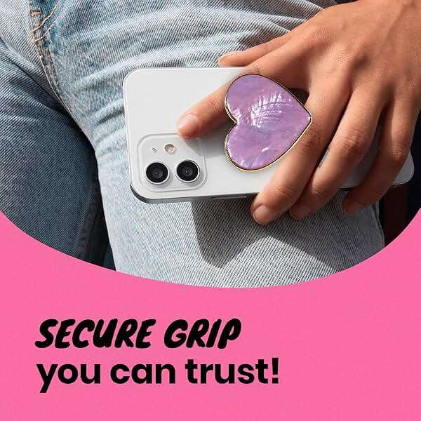OnTheGrip Cute Natural Seashell Design Heart Shape Collapsible Mobile Phone Grip Stand Holder for Smartphone Tablet Cell Phone Accessory (Violet) - Image 5