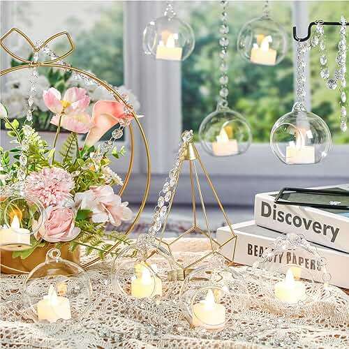 GlikCeil 3.15'' Hanging Glass Tealight Holder Globe and Clear K9 Crystal Garland Strands, Hanging Glass Terrarium Containers for Wedding Party Tree Decoration(56 Pcs) - Image 6