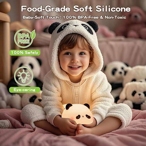 FAMIDUO Panda Night Light for Kids, Silicone Squishy LED Lamp, Food Grade BPA-Free Nursery Nightlight, 3-Level Dimmable Rechargeable, Portable Bedside Desk Decor for Baby Boys Girls, Funny Panda Gifts - Image 6