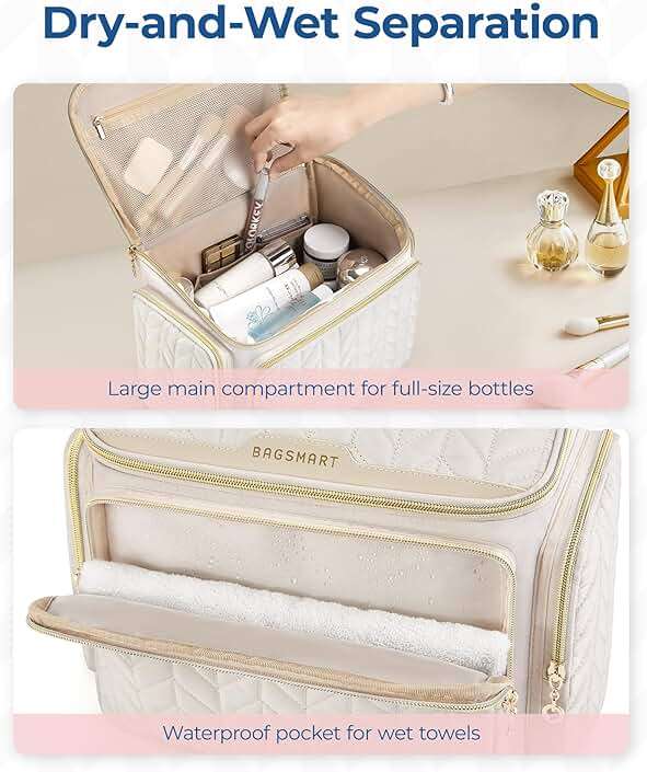 BAGSMART Travel Toiletry Bag, Large Wide-open Travel Bag for Toiletries, Makeup Cosmetic Travel Bag with Handle-Black - Image 2