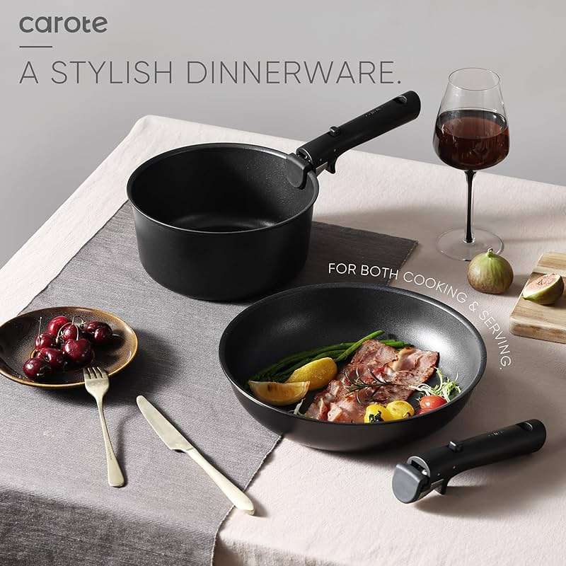 CAROTE 19Pcs Pots and Pans Set Non Stick, Cookware Set Detachable Handle, Nonstick Induction Kitchen Sets Non Stick with Removable Handle, RV Cook Ware, Oven Safe, Black - Image 5