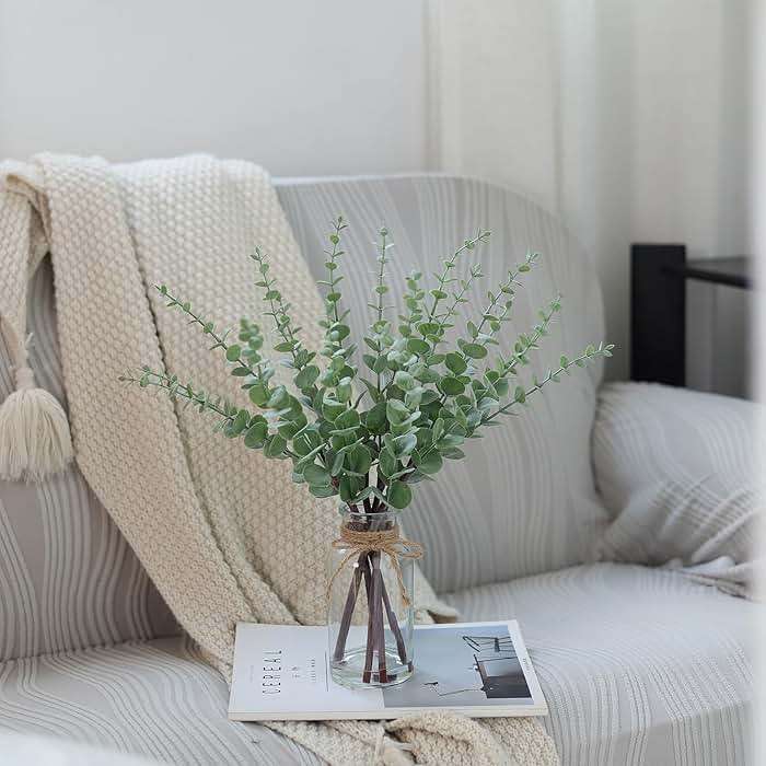 VIERENA 17.5" Artificial Eucalyptus Stems in Glass Vase with Faux Water,Fake Plant Eucalyptus Leaves White Seeds for Centerpiece Table Decorations Farmhouse Wedding Home Greenery Decor (Sage Green) - Image 6
