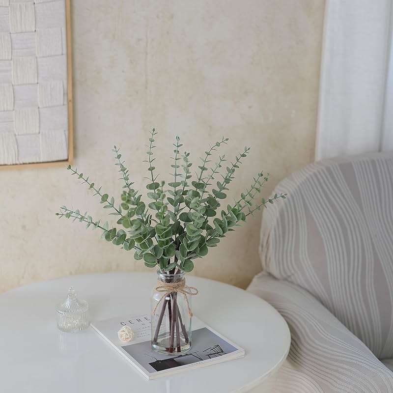 VIERENA 17.5" Artificial Eucalyptus Stems in Glass Vase with Faux Water,Fake Plant Eucalyptus Leaves White Seeds for Centerpiece Table Decorations Farmhouse Wedding Home Greenery Decor (Sage Green) - Image 8