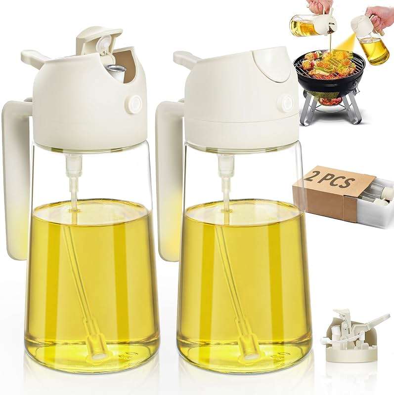 Oil Sprayer for Cooking 2pcs,2 in 1 Oil Dispenser and Oils Sprayer Kitchen Gadgets-16oz Glass Oils Spray Bottle,Mist Olive OilDispenser,Air Fryer,Salad,Grill (White Kitchen Accessories) - Image 1