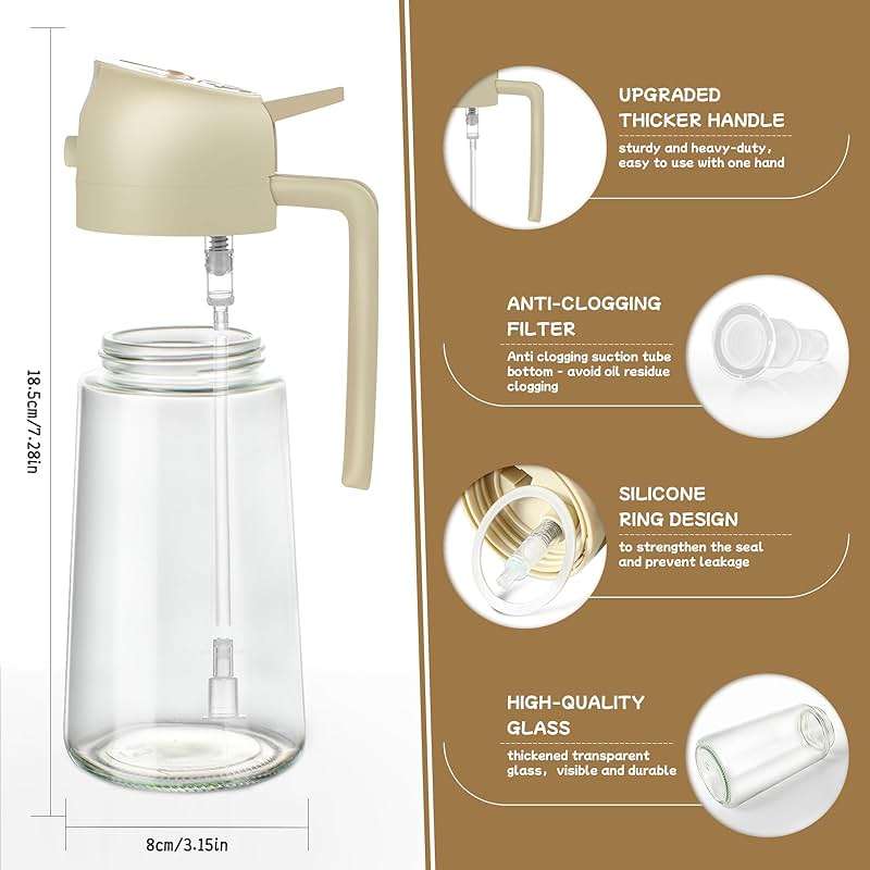 Oil Sprayer for Cooking 2pcs,2 in 1 Oil Dispenser and Oils Sprayer Kitchen Gadgets-16oz Glass Oils Spray Bottle,Mist Olive OilDispenser,Air Fryer,Salad,Grill (White Kitchen Accessories) - Image 2