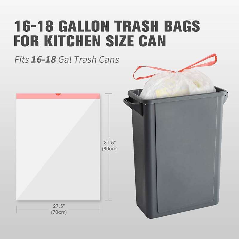 Geiteoa 16-18 Gallon Trash Bags with Drawstring, Clear, Large Strong Trash Can Liners, Heavy Duty Plastic Garbage Bags for Home Kitchen Office Lawn Commercial, (105) - Image 2