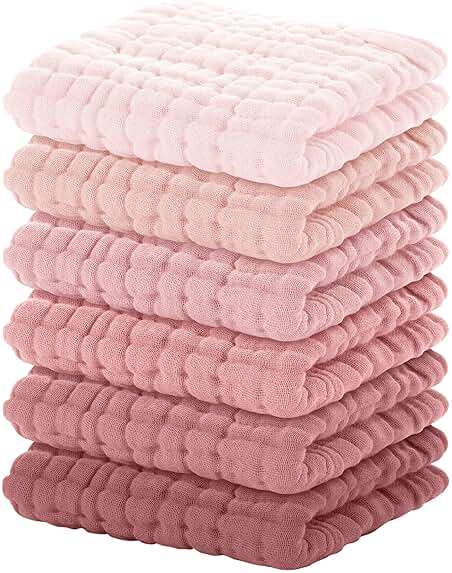 Yoofoss Muslin Baby Washcloths 100% Organic Cotton Face Towels 6 Pack Wash Cloths for Baby 12x12in Soft and Absorbent Baby Wipes (Gradient Pink) - Image 1