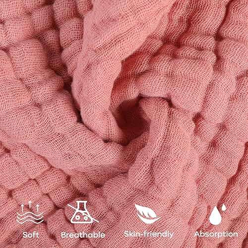 Yoofoss Muslin Baby Washcloths 100% Organic Cotton Face Towels 6 Pack Wash Cloths for Baby 12x12in Soft and Absorbent Baby Wipes (Gradient Pink) - Image 2