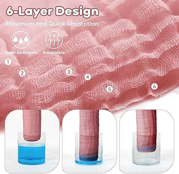 Yoofoss Muslin Baby Washcloths 100% Organic Cotton Face Towels 6 Pack Wash Cloths for Baby 12x12in Soft and Absorbent Baby Wipes (Gradient Pink) - Image 4