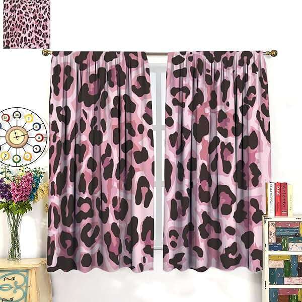 Pink Leopard Pattern Blackout Curtains, Sexy Fancy Modern Simple Cheetah Skin Pattern Home Rod Pocket Window Curtains,for Bedroom Living Room 42"" W X 45"" L, Style-6 - Image 2