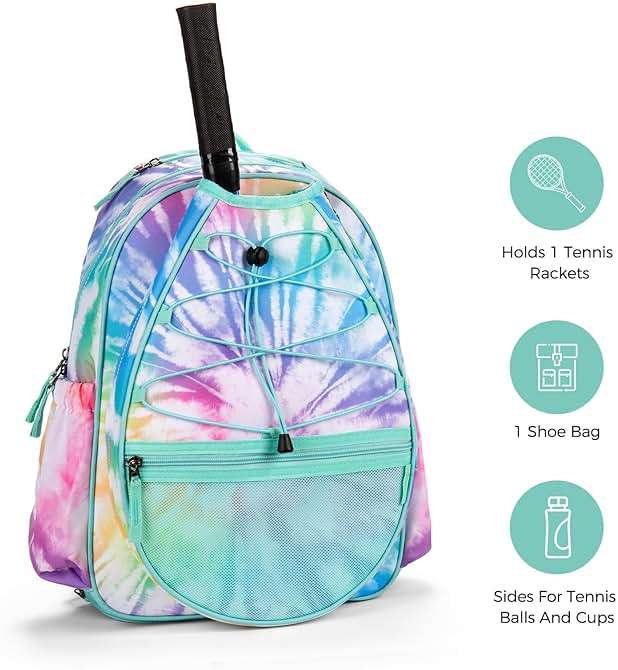 Choco Mocha Kids Tennis Bag, 16 Inch Youth & Junior Tennis Backpack with Shoe Compartment, Holds 2 Rackets (21–23 Inch) - Image 3