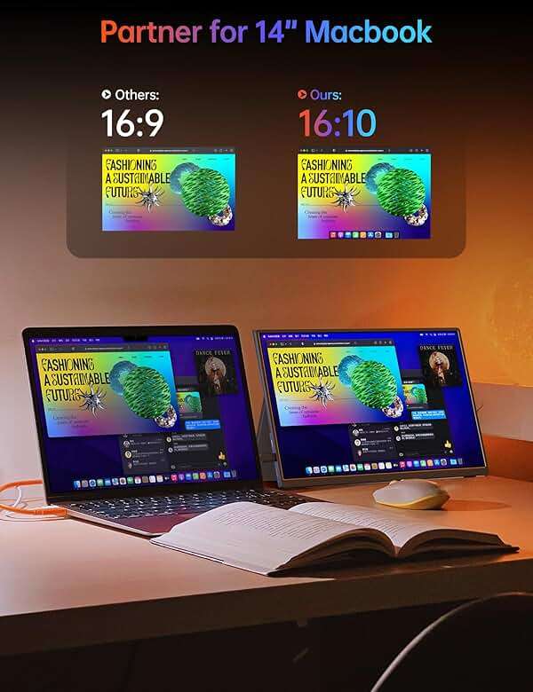 WGK 14 inch Portable Monitor 1200P FHD+ 100% sRGB Travel Display HDMI/USB-C Compatible with Laptops, Desktops, Phones, PS, Mac, Xbox, Switch, and Other Gaming Devices Includes Stand and Speakers VESA - Image 5