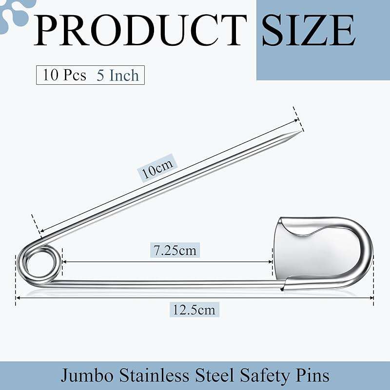 Juexica 10 Pcs 5 Inch Large Safety Pins, Giant Heavy Duty Stainless Steel Extra Large Safety Pins, Oversized for Fashion, Laundry, Sewing, Quilting, Blankets, Diaper, Crafts, Decor (Silver) - Image 3