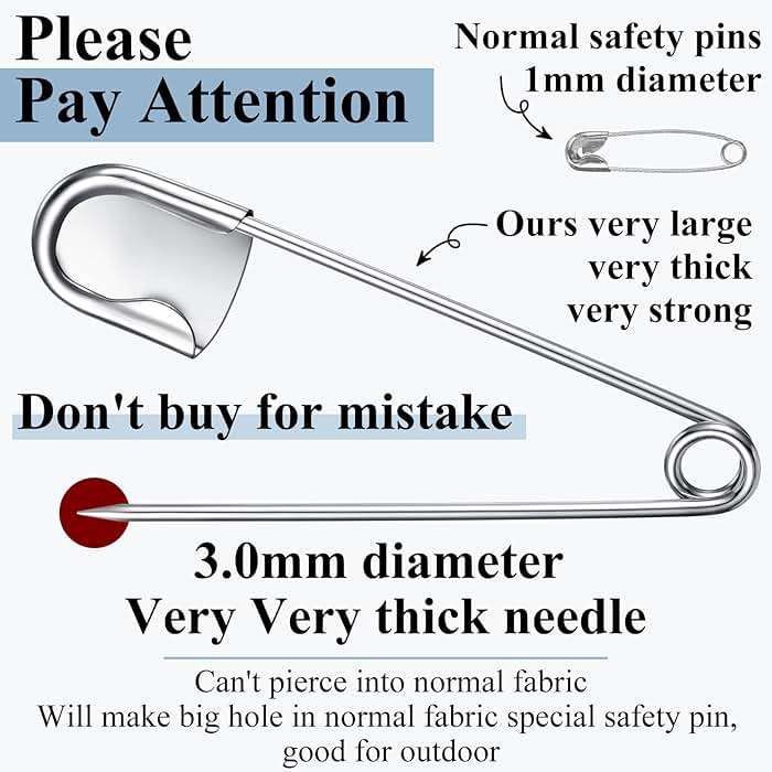 Juexica 10 Pcs 5 Inch Large Safety Pins, Giant Heavy Duty Stainless Steel Extra Large Safety Pins, Oversized for Fashion, Laundry, Sewing, Quilting, Blankets, Diaper, Crafts, Decor (Silver) - Image 4