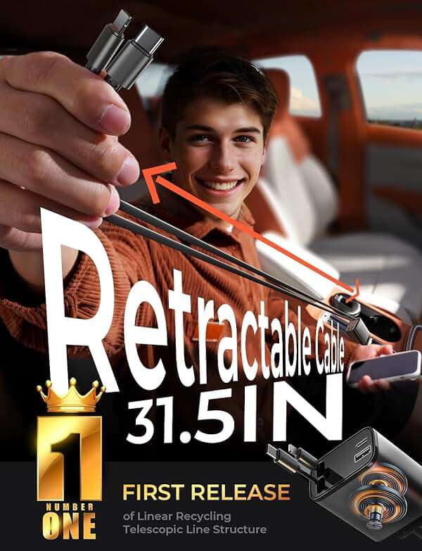 LISEN Retractable Car Charger, Gifts for Men Women, 84W Car Adapter USB C Fast Charger for iPhone, Travel Essentials Car Accessories for Men Women Gifts for iPhone 17 16 15 14 13 12 11 X Samsung S26 - Image 3